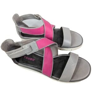 Tsubo‎ Eliah Sandals Strappy Low Wedge Leather Gray Pink Comfort Open Toe Size 8